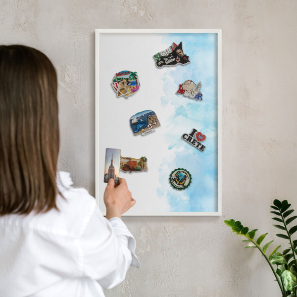 Tablero magnético de pared para imanes con marco blanco Paisaje relajante