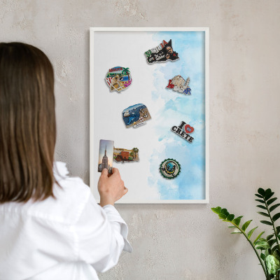 Tablero magnético de pared para imanes con marco blanco Paisaje relajante