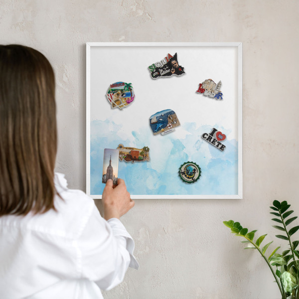 Tablero magnético de pared para imanes con marco blanco Paisaje relajante