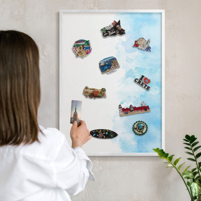 Tablero magnético de pared para imanes con marco blanco Paisaje relajante