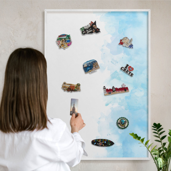 Tablero magnético de pared para imanes con marco blanco Paisaje relajante