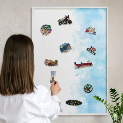 Tablero magnético de pared para imanes con marco blanco Paisaje relajante