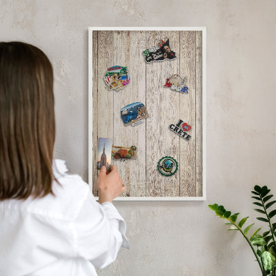 Tablero magnético metálico para souvenirs en color blanco Textura de madera