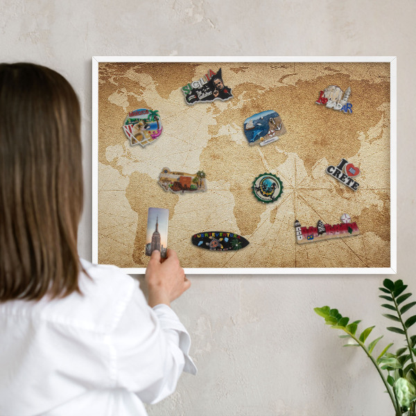 Tablero magnético metálico para souvenirs en color blanco Mapa antiguo