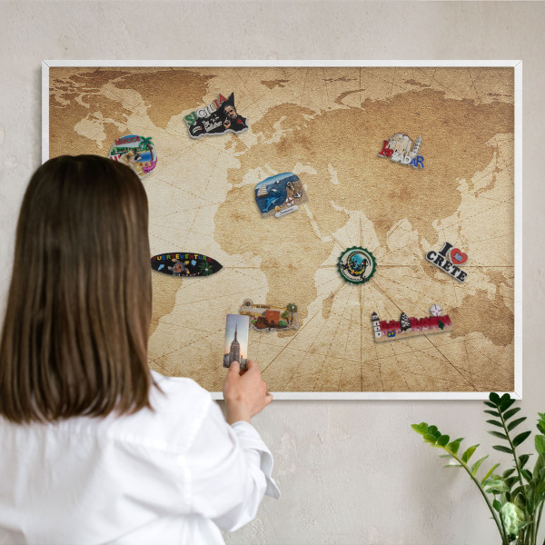 Tablero magnético metálico para souvenirs en color blanco Mapa antiguo