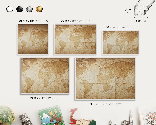 Tablero magnético metálico para souvenirs en color blanco Mapa antiguo