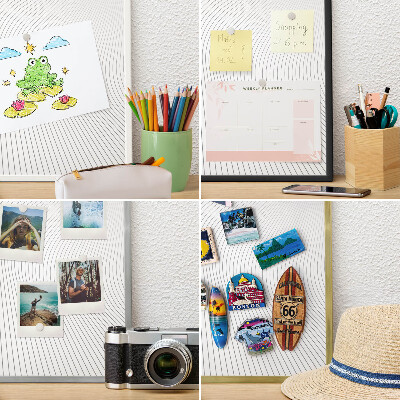 Tablero magnético de pared para imanes con marco blanco Ondas lineales