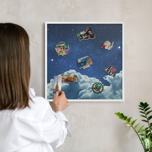 Tablero magnético metálico para souvenirs en color blanco Noche cósmica