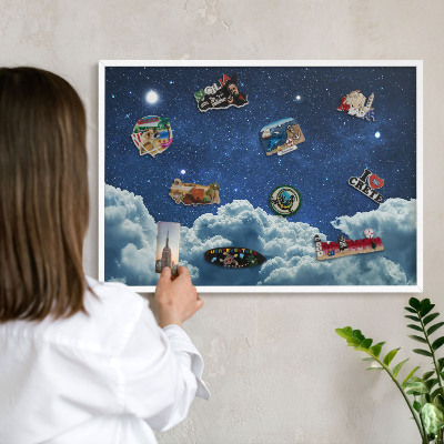 Tablero magnético metálico para souvenirs en color blanco Noche cósmica