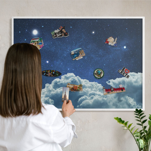 Tablero magnético metálico para souvenirs en color blanco Noche cósmica