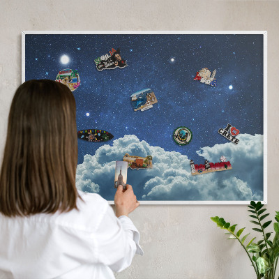 Tablero magnético metálico para souvenirs en color blanco Noche cósmica