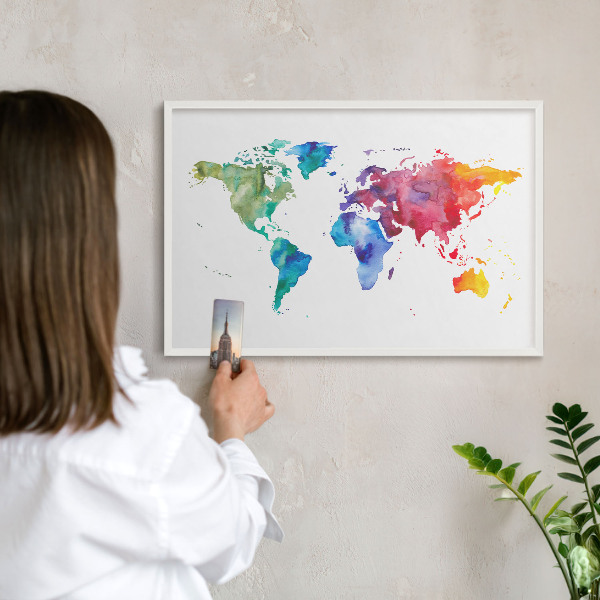 Tablero magnético de pared para imanes con marco blanco Mapa de colores