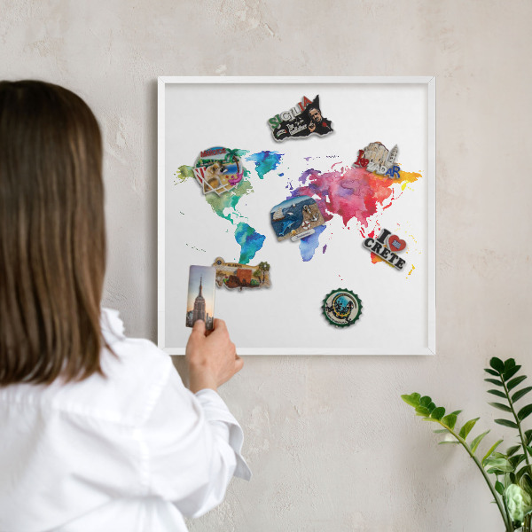 Tablero magnético de pared para imanes con marco blanco Mapa de colores