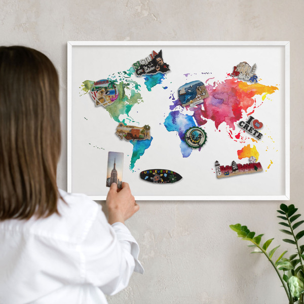 Tablero magnético de pared para imanes con marco blanco Mapa de colores