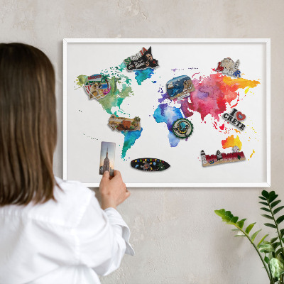 Tablero magnético de pared para imanes con marco blanco Mapa de colores