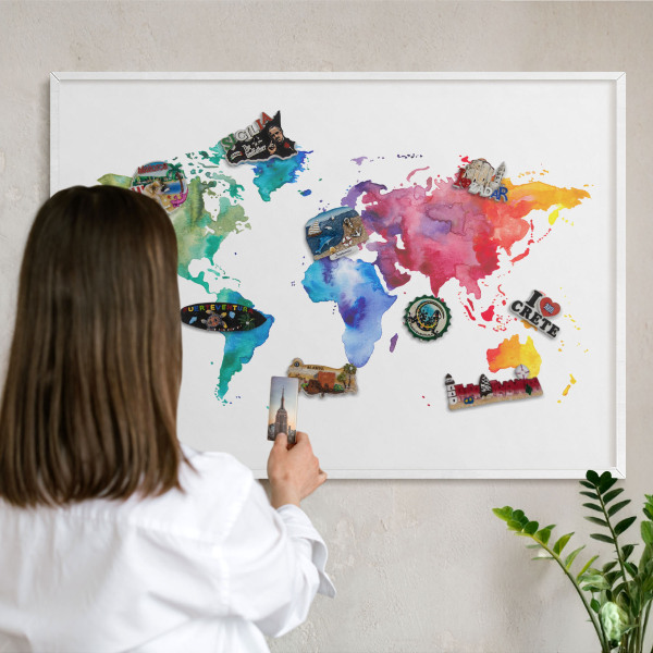 Tablero magnético de pared para imanes con marco blanco Mapa de colores