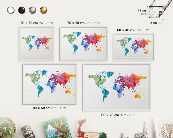 Tablero magnético de pared para imanes con marco blanco Mapa de colores