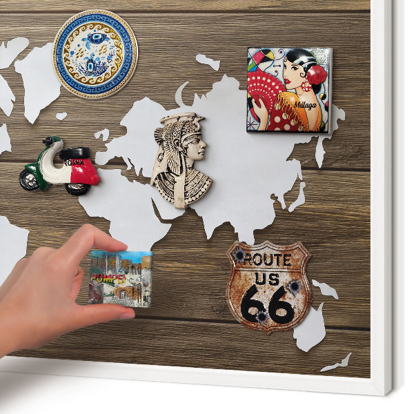 Tablero magnético metálico para souvenirs en color blanco Mapa de madera