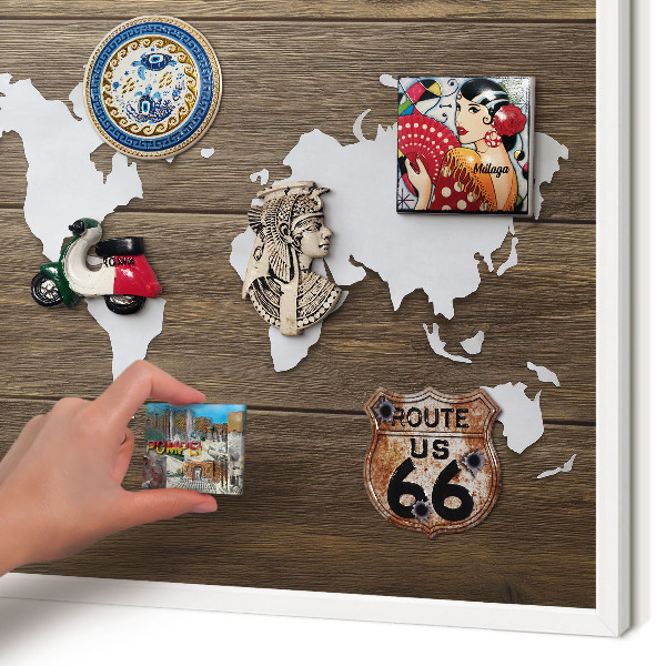 Tablero magnético metálico para souvenirs en color blanco Mapa de madera