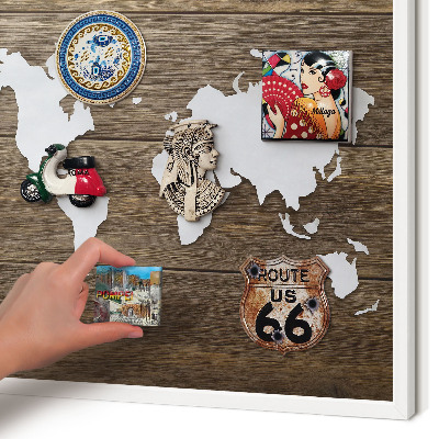 Tablero magnético metálico para souvenirs en color blanco Mapa de madera