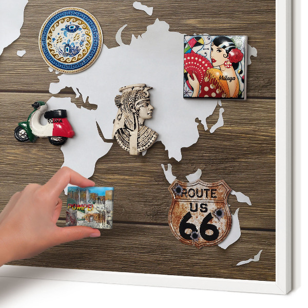 Tablero magnético metálico para souvenirs en color blanco Mapa de madera