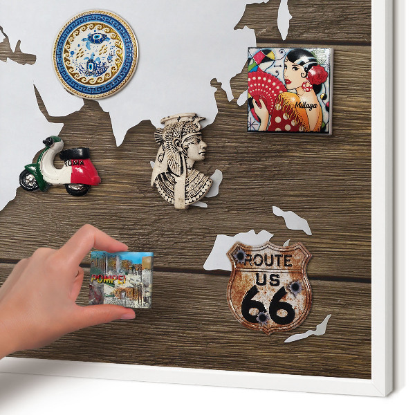 Tablero magnético metálico para souvenirs en color blanco Mapa de madera