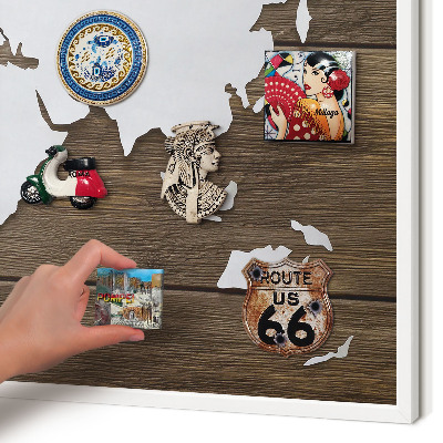 Tablero magnético metálico para souvenirs en color blanco Mapa de madera