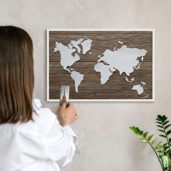Tablero magnético metálico para souvenirs en color blanco Mapa de madera