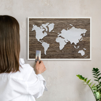 Tablero magnético metálico para souvenirs en color blanco Mapa de madera