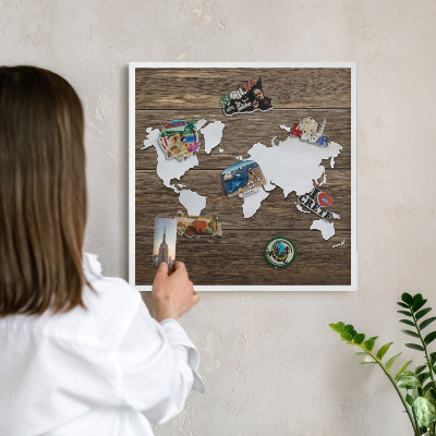 Tablero magnético metálico para souvenirs en color blanco Mapa de madera