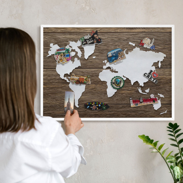Tablero magnético metálico para souvenirs en color blanco Mapa de madera