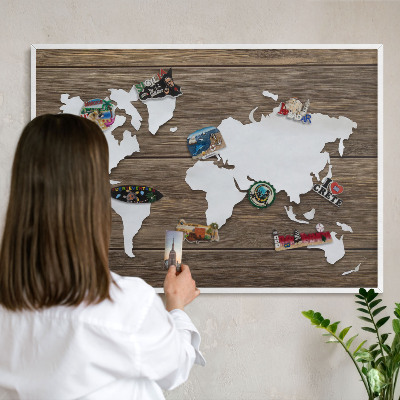 Tablero magnético metálico para souvenirs en color blanco Mapa de madera