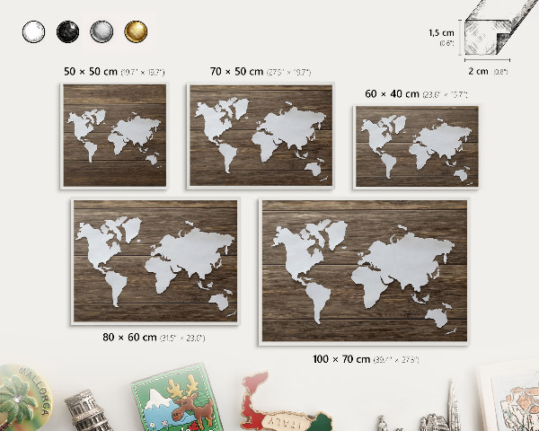 Tablero magnético metálico para souvenirs en color blanco Mapa de madera