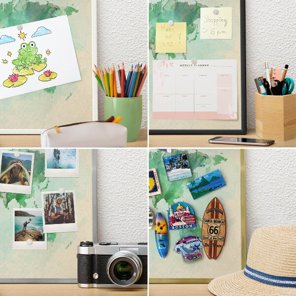 Tablero magnético de pared para imanes con marco blanco Mapa del mundo