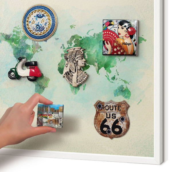 Tablero magnético de pared para imanes con marco blanco Mapa del mundo