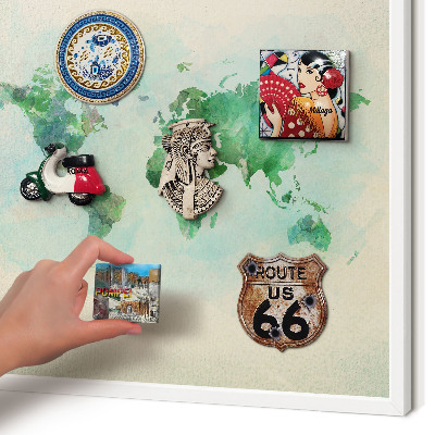 Tablero magnético de pared para imanes con marco blanco Mapa del mundo