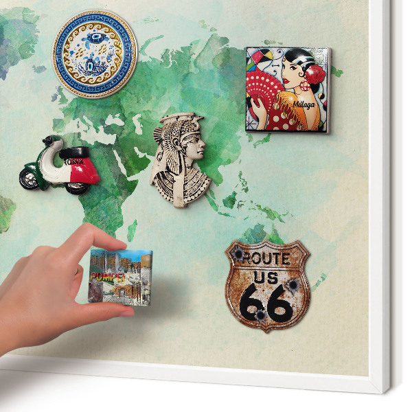 Tablero magnético de pared para imanes con marco blanco Mapa del mundo