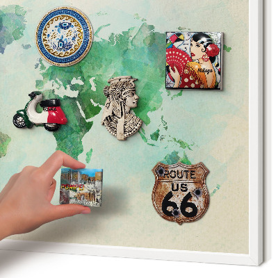 Tablero magnético de pared para imanes con marco blanco Mapa del mundo