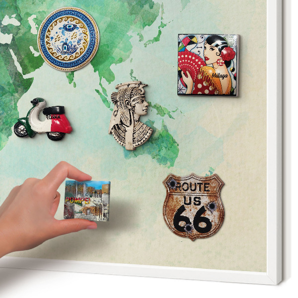 Tablero magnético de pared para imanes con marco blanco Mapa del mundo