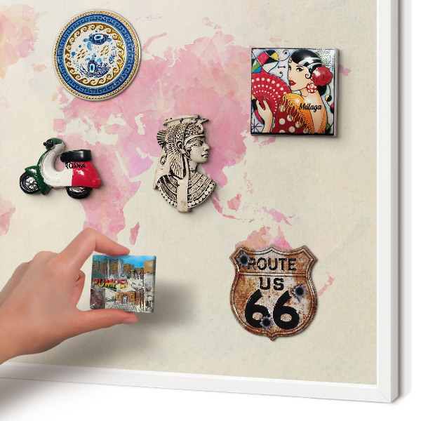 Tablero magnético metálico para souvenirs en color blanco Mapa del mundo