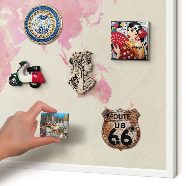 Tablero magnético metálico para souvenirs en color blanco Mapa del mundo
