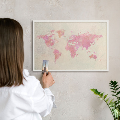 Tablero magnético metálico para souvenirs en color blanco Mapa del mundo