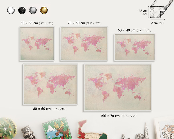 Tablero magnético metálico para souvenirs en color blanco Mapa del mundo