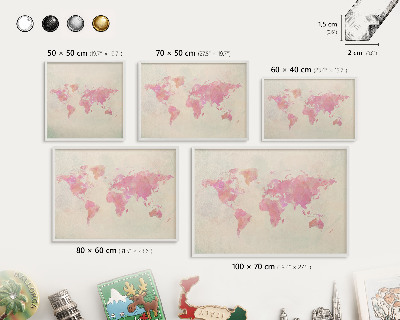 Tablero magnético metálico para souvenirs en color blanco Mapa del mundo