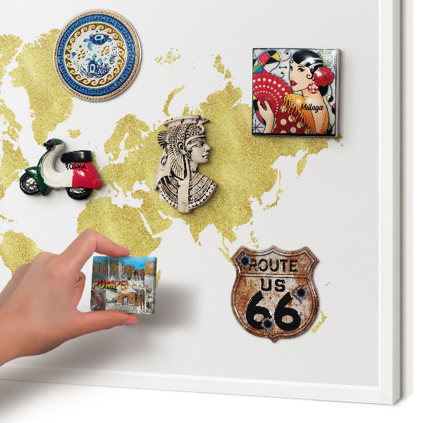 Tablero magnético de pared para imanes con marco blanco Mapa del mundo