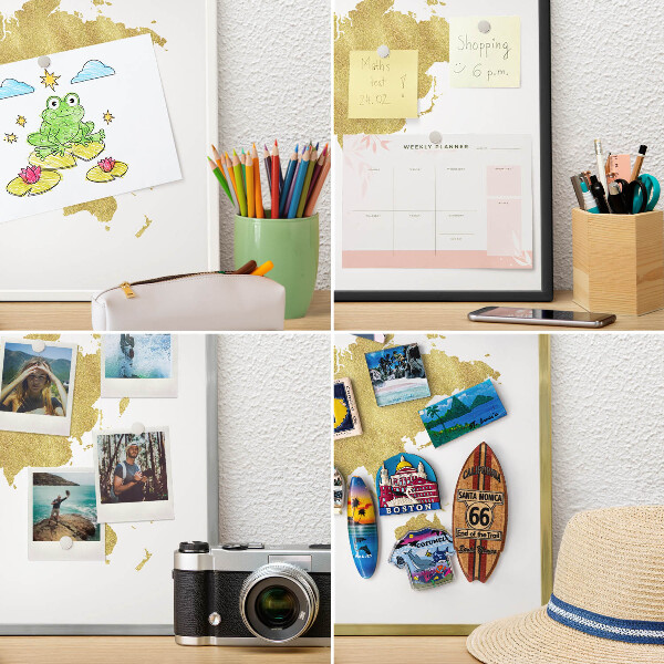 Tablero magnético de pared para imanes con marco blanco Mapa del mundo