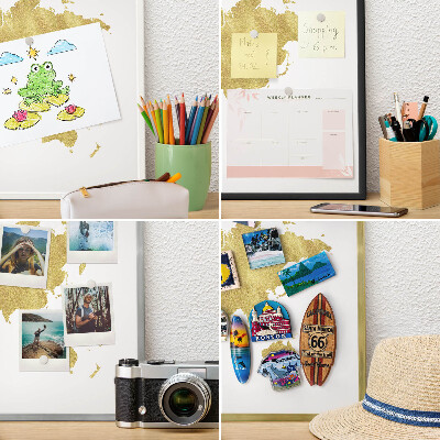 Tablero magnético de pared para imanes con marco blanco Mapa del mundo