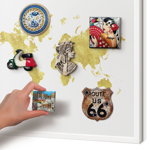 Tablero magnético de pared para imanes con marco blanco Mapa del mundo