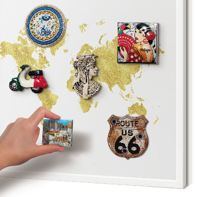 Tablero magnético de pared para imanes con marco blanco Mapa del mundo