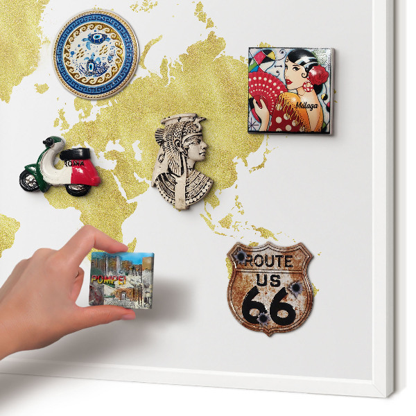 Tablero magnético de pared para imanes con marco blanco Mapa del mundo